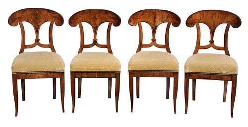 Four Biedermeier Inlaid and Upholstered Side Chairs