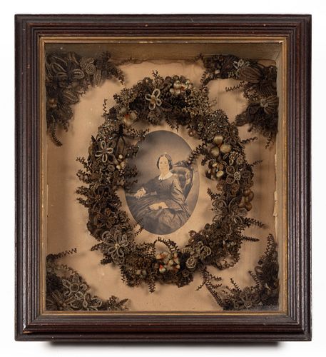 VICTORIAN WOVEN HAIR MOURNING WREATH