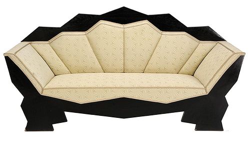 Contemporary Czech Cubist Style Ebonized and Upholstered Sofa