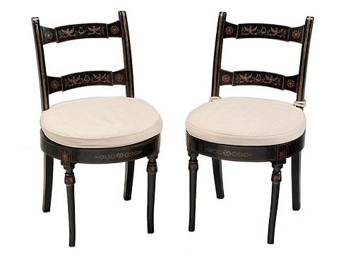 Pair Regency Paint Decorated Side Chairs
