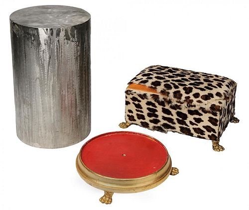 Three Assorted Decorative Items, Footstool and Two Stands