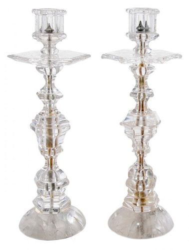 Pair Baroque Style Rock Crystal Candlesticks
