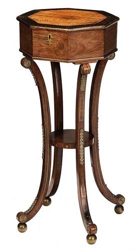 Regency Rosewood, Satinwood and Brass Inlaid Octagonal Work Table