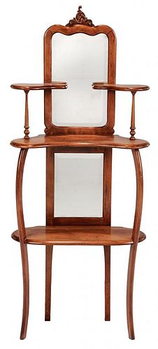 Victorian Style Stained Birch Mirrored Etagere