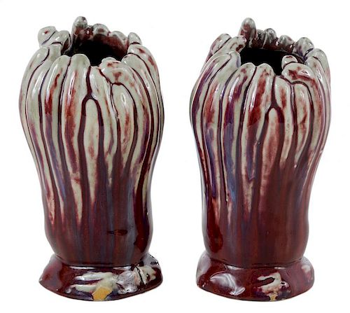 Pair French Art Deco Sang De Boeuf Flambe Vases