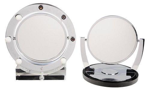 Two Modern Chrome Magnifying Mirrors