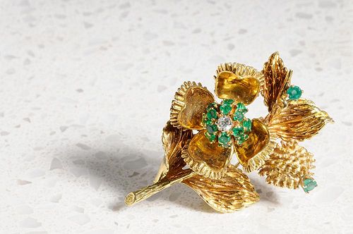 Tiffany & Co. 18kt. Emerald & Diamond Brooch