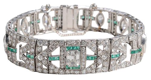 Platinum, Diamond & Emerald Art Deco Bracelet