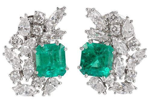 Platinum, Emerald & Diamond Earclips