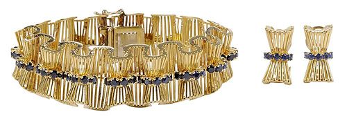 Tiffany & Co. 18kt. Sapphire Bracelet and 18kt. Sapphire Earclips