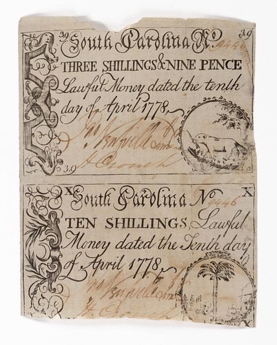 SOUTH CAROLINA COLONIAL CURRENCY PAIR OF UNCUT NOTES
