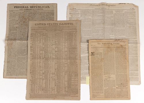 EARLY AMERICAN NEWSPAPER WITH HISTORICAL ADVERTISEMENTS, LOT OF FOUR