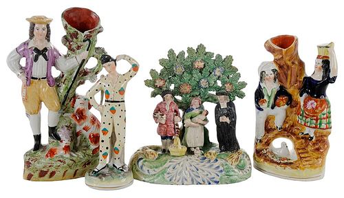 Four Staffordshire Figures and Vases