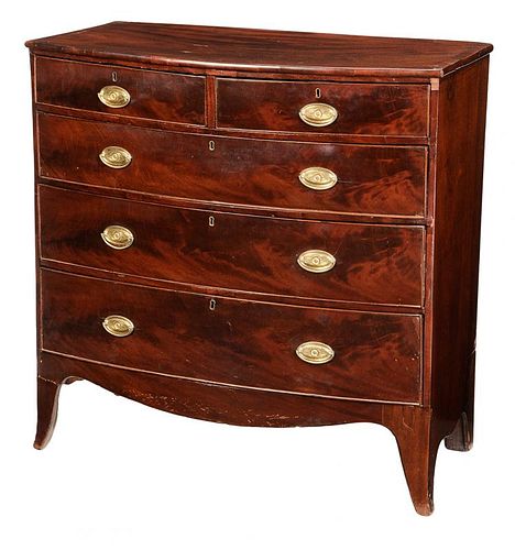 George III Figured Mahogany Bowfront Five Drawer Chest