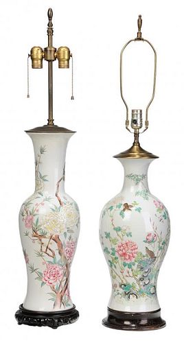 Two Famille Rose Vases Converted to Lamps