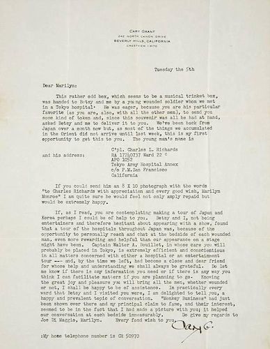 MARILYN MONROE LETTER FROM CARY GRANT