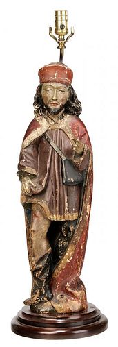 Painted Carved Wood Continental Figure