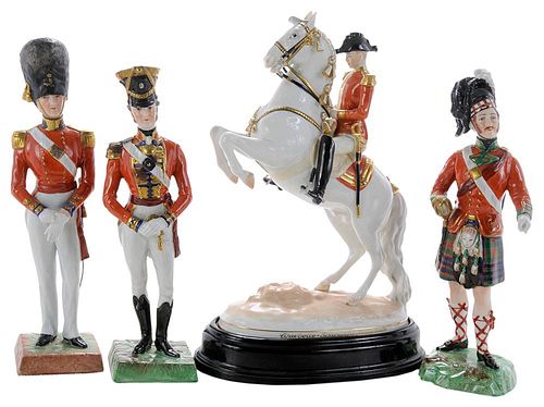 Four Porcelain Military and Equestrian Figures