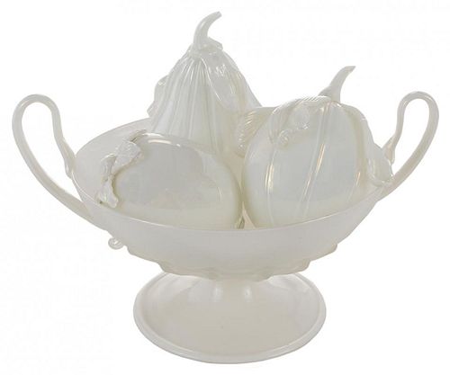 Murano White Glass Compote and Fruit