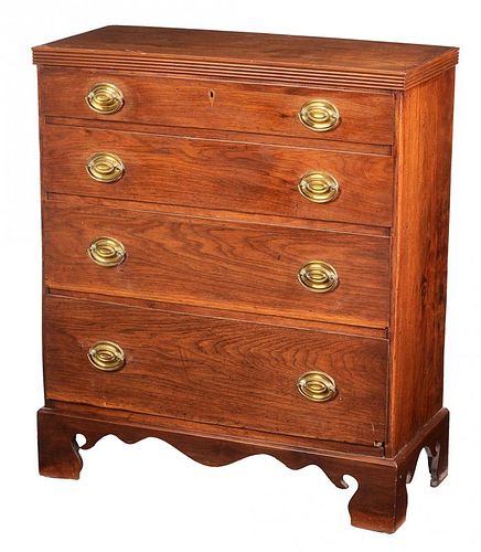 Southern Chippendale Walnut Diminutive Four Drawer Inlaid Chest