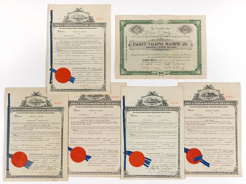 EARLY TALKING MACHINE / PHONOGRAPH DOCUMENTS, LOT OF SIX
