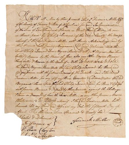Slave Document Bill of Sale