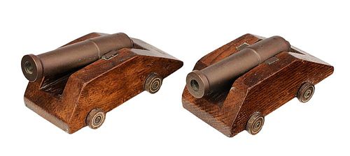 Pair of Small Matching Brass Cannons