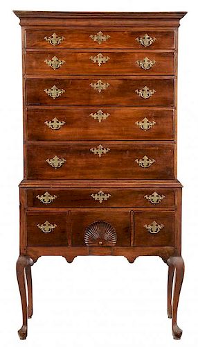 American Queen Anne Cherry and Maple High Chest of Drawers