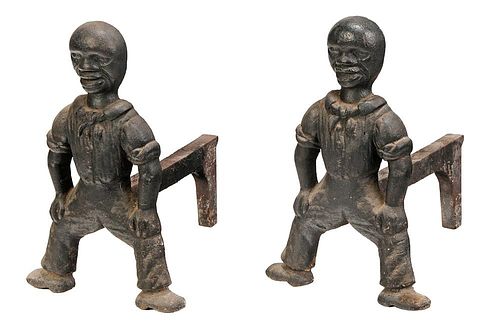 Pair of Figural Cast Iron Andirons