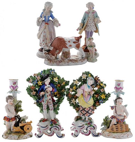 Eight English and German Figures and Candlesticks