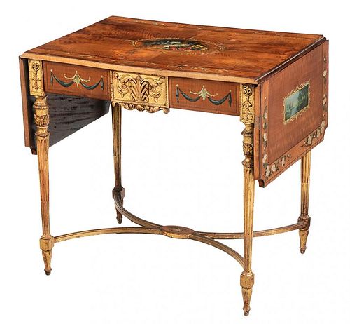 Adam Style Paint-Decorated and Parcel Gilt Writing Table