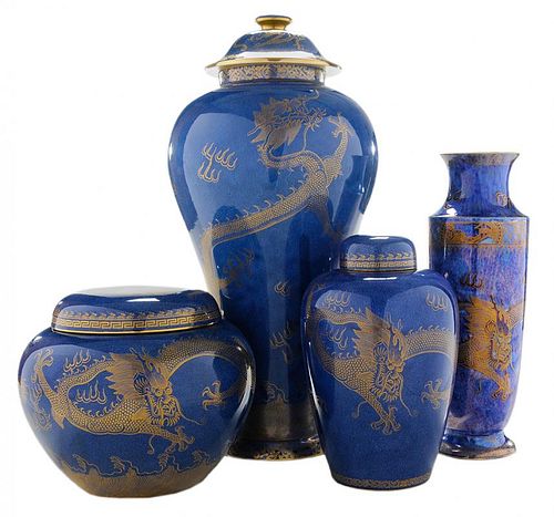 Four Wedgwood Dragon-Luster Vessels