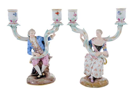 Pair Meissen Figural Candleholders