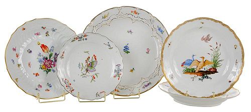 Five Meissen Fowl and Flower Dishes