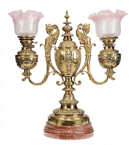 Renaissance Revival Brass/Marble Lamp