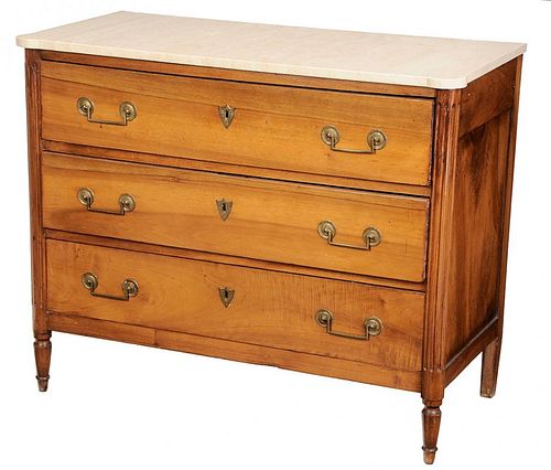 Directoire Walnut Marble-Top Three-Drawer Commode