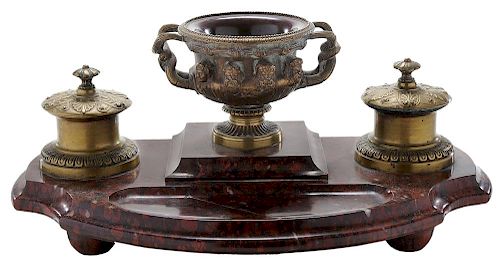 Large Red Marble Warwick Vase Ink Stand