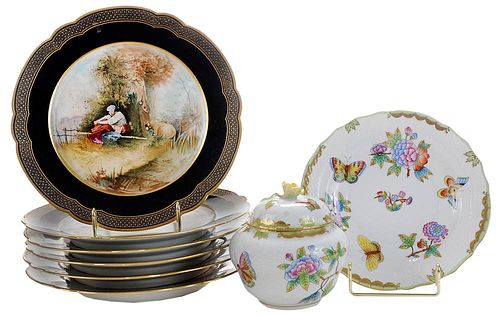 Set of Six Sèvres Plates with Herend Jar