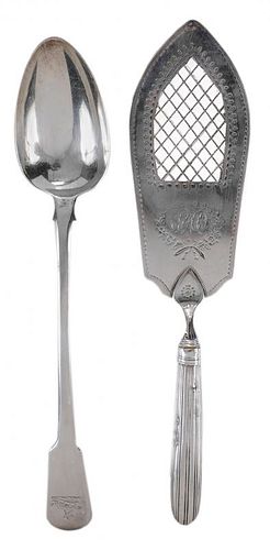 English Silver Stuffing Spoon and Fish Server