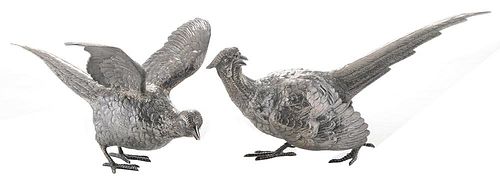 Pair English Silver Pheasants