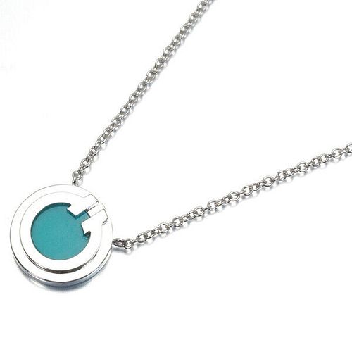 TIFFANY & CO. T TURQUOISE CIRCLE 18K WHITE GOLD NECKLACE