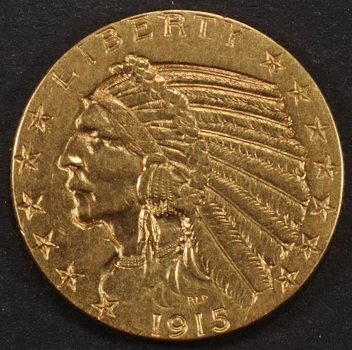 1915-S $5 GOLD INDIAN NICE BU OLD CLEANING