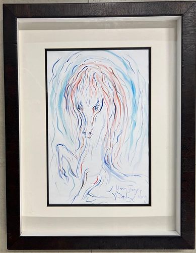 Framed Watercolor on Paper signed Hector MOLNE, Cuban artist, lower left with C O A from the artist
