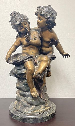 Bronze Auguste Moreau (French, 1855-1919), "Boy and Girl," 1890,