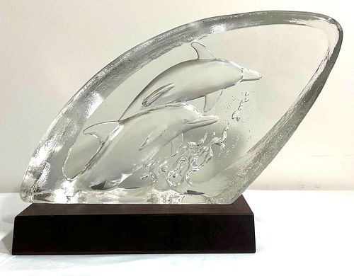 Large DOLPHINS GLASS SCULPTURE by Mats Jonasson