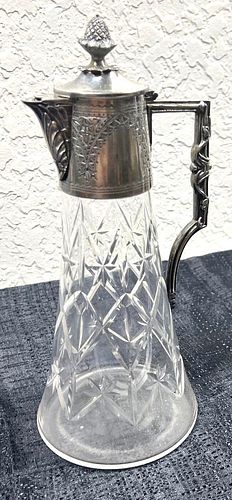Antique Pitcher  Cut Crystal glass with Silver Plated Top