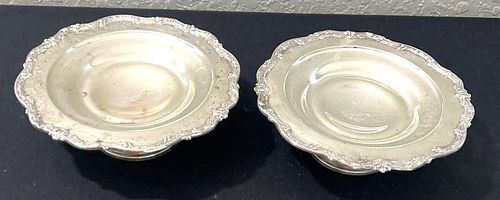 Two round sterling silver dishes with monogram 
