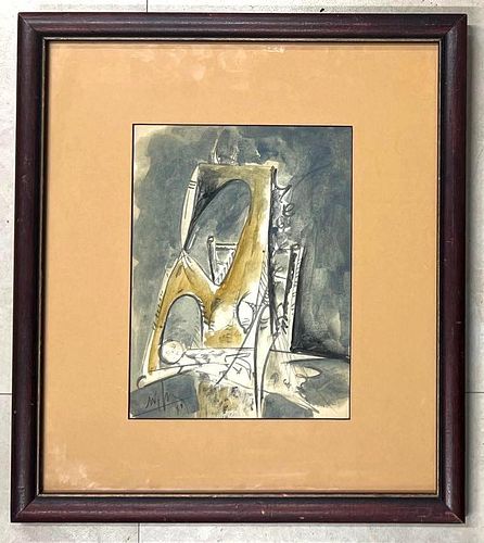 Framed Watercolor on paper signed Wifredo Lam (CUBAN) and dated 