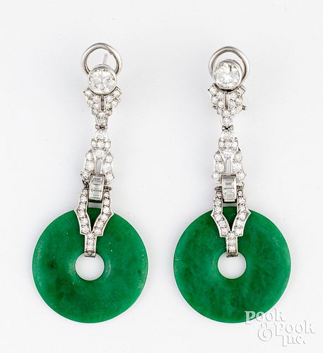 14k gold earrings, diamonds, and green chalcedony