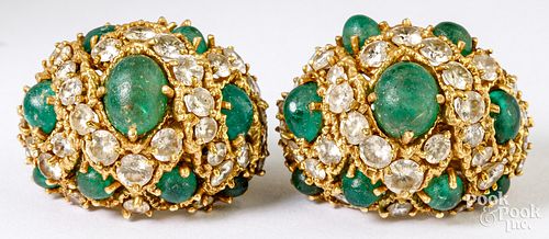 18k yellow gold earrings with emeralds, diamonds